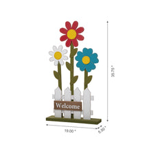 Load image into Gallery viewer, 35.75"H Wooden Trio Flowers and Fence Welcome Porch Décor