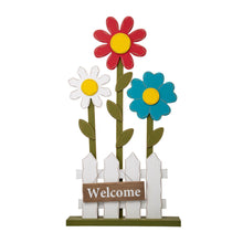 Load image into Gallery viewer, 35.75"H Wooden Trio Flowers and Fence Welcome Porch Décor