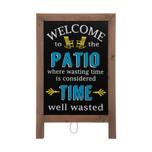 Load image into Gallery viewer, 29.75"H "Welcome to the Patio" Wood Framed Easel Porch Sign