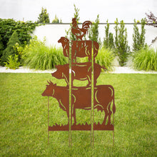 Load image into Gallery viewer, 51.25"H Farmhouse Metal Rustic Animals Silhouette Yard Stake, Set of 3