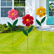 Load image into Gallery viewer, 39.5"H Metal Dimensional Flower Yard Stakes / Wall Décor, Set of 3
