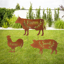 Load image into Gallery viewer, Farm Sweet Farm Metal Farmhouse Animals Silhouette Sign Yard Stake or Wall Décor, Set of 3