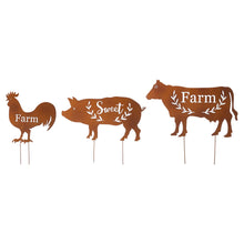 Load image into Gallery viewer, Farm Sweet Farm Metal Farmhouse Animals Silhouette Sign Yard Stake or Wall Décor, Set of 3