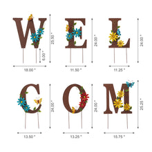 Load image into Gallery viewer, 25.5"H Metal WELCOME with Flowers Yard Stakes or Wall Decor, Set of 7