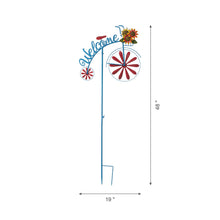 Load image into Gallery viewer, 48"H Metal Bicycle Wind Spinner Welcome Yard Stake