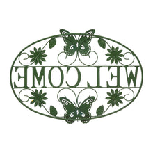 Load image into Gallery viewer, 23.75"L Whimsical Metal Sunflower and Butterfly Welcome Wall Decor