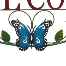 Load image into Gallery viewer, 23.75"L Whimsical Metal Sunflower and Butterfly Welcome Wall Decor
