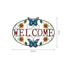 Load image into Gallery viewer, 23.75"L Whimsical Metal Sunflower and Butterfly Welcome Wall Decor