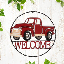 Load image into Gallery viewer, 20"D Farmhouse Metal Truck "WELCOME" Sign Wall Decor