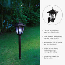 Load image into Gallery viewer, 25.5"H Multi-functional Solar Powered LED Light with Ground Stake and Mounting Pole