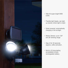 Load image into Gallery viewer, 8.25"L Outdoor Solar Powered Dual-Head SMD LED Motion Senser Security Flood Light