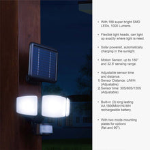 Load image into Gallery viewer, 12.5"L Outdoor Solar Powered Triple-Head SMD LED Motion Senser Security Flood Light