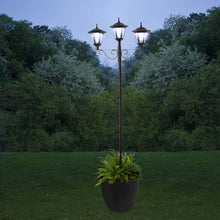 Load image into Gallery viewer, 74"H 3-Head Solar Lamp Post Light with a Planter Pot