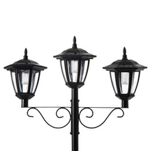 Load image into Gallery viewer, 74"H 3-Head Solar Lamp Post Light with a Planter Pot