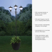 Load image into Gallery viewer, 74"H 3-Head Solar Lamp Post Light with a Planter Pot