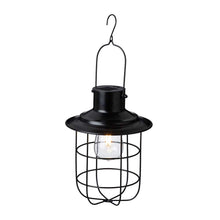 Load image into Gallery viewer, 9.75"H Farmhouse Black Metal Wire Solar Powered Outdoor Hanging Lantern