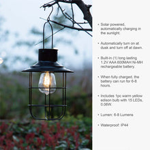 Load image into Gallery viewer, 9.75"H Farmhouse Black Metal Wire Solar Powered Outdoor Hanging Lantern