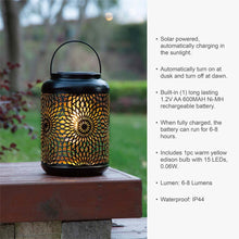 Load image into Gallery viewer, 8.75"H Metal Cutout Solar Powered Outdoor Hanging Lantern