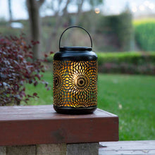 Load image into Gallery viewer, 8.75"H Metal Cutout Solar Powered Outdoor Hanging Lantern