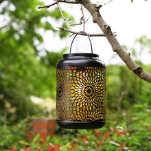 Load image into Gallery viewer, 8.75"H Metal Cutout Solar Powered Outdoor Hanging Lantern
