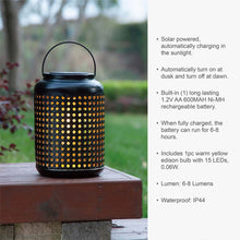 Load image into Gallery viewer, 8.75"H Metal Cutout Solar Powered Outdoor Hanging Lantern