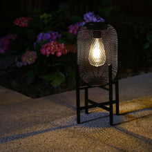 Load image into Gallery viewer, 14.25"H Black Metal Mesh Solar Powered Outdoor Lantern with Stand
