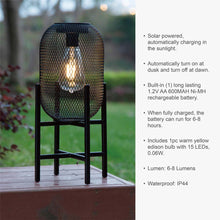 Load image into Gallery viewer, 14.25"H Black Metal Mesh Solar Powered Outdoor Lantern with Stand