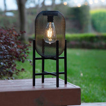 Load image into Gallery viewer, 14.25"H Black Metal Mesh Solar Powered Outdoor Lantern with Stand