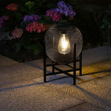 Load image into Gallery viewer, 11.5"H Black Metal Mesh Solar Powered Outdoor Lantern with Stand