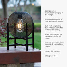 Load image into Gallery viewer, 11.5"H Black Metal Mesh Solar Powered Outdoor Lantern with Stand