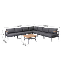 Load image into Gallery viewer, 8-Piece Outdoor Patio Black Aluminum Sectional Conversation Sofa Set with Cushions