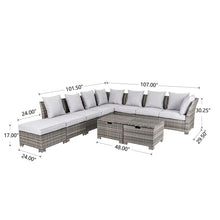 Load image into Gallery viewer, 10-Piece Outdoor Patio Wicker Sectional Conversation Sofa Set with Cushions