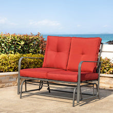 Load image into Gallery viewer, 45.25"L Outdoor Patio Loveseat Glider Chair with Burgundy Cushions