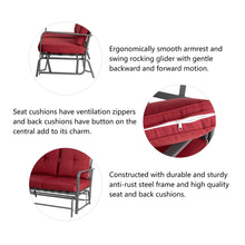Load image into Gallery viewer, 45.25"L Outdoor Patio Loveseat Glider Chair with Burgundy Cushions