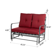 Load image into Gallery viewer, 45.25"L Outdoor Patio Loveseat Glider Chair with Burgundy Cushions