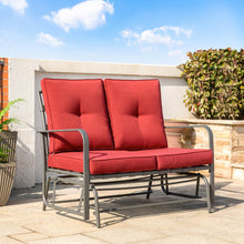 Load image into Gallery viewer, 45.25"L Outdoor Patio Loveseat Glider Chair with Burgundy Cushions