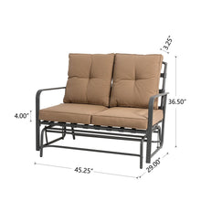 Load image into Gallery viewer, 45.25"L Outdoor Patio Loveseat Glider Chair with Tan Cushions