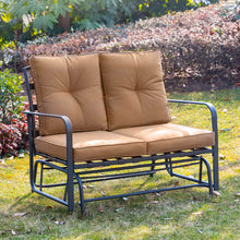Load image into Gallery viewer, 45.25"L Outdoor Patio Loveseat Glider Chair with Tan Cushions