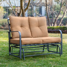 Load image into Gallery viewer, 45.25"L Outdoor Patio Loveseat Glider Chair with Tan Cushions