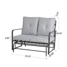 Load image into Gallery viewer, 45.25"L Outdoor Patio Loveseat Glider Chair with Gray Cushions
