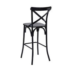 Load image into Gallery viewer, 43"H Black Steel Bar Stool with X Shaped Back and Solid Elm Wood Seat, Set of 2