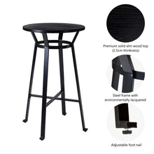 Load image into Gallery viewer, 41.25"H Black Steel Pub Bar Table with Round Soild Elm Wood Top