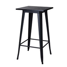 Load image into Gallery viewer, 41.50"H Black Steel Pub Bar Table with Square Solid Elm Wood Top