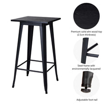 Load image into Gallery viewer, 41.50"H Black Steel Pub Bar Table with Square Solid Elm Wood Top