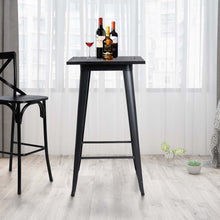 Load image into Gallery viewer, 41.50"H Black Steel Pub Bar Table with Square Solid Elm Wood Top