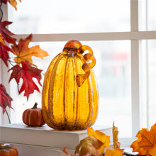 Load image into Gallery viewer, 9.06"H Hand Blown Tall Amber Crackle Glass Pumpkin Decor