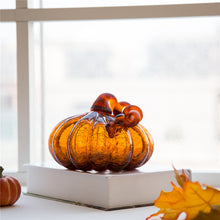 Load image into Gallery viewer, 6.69"L Hand Blown Amber Crackle Glass Pumpkin Decor