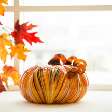 Load image into Gallery viewer, 8.66"D Hand Blown Striped Large Glass Pumpkin Decor