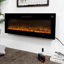 Load image into Gallery viewer, 50"L Wall Mounted or Recessed Electric Fireplace With 9 Color Flames, Faux Log & Crystal Decorated