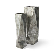 Load image into Gallery viewer, Set of 2 Metal Geometric Antique Silver Floor Vases
